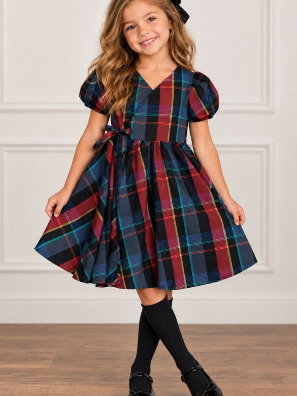NWT Tea Collection Family Plaid Tie Wrap Dress Girls 5 Thanksgiving Retail $65